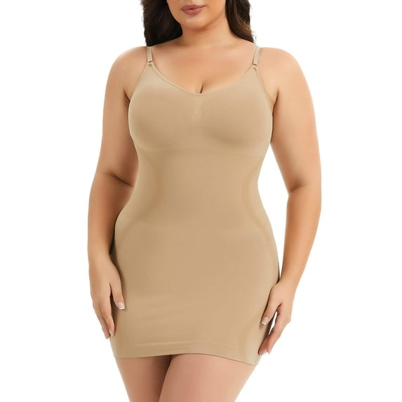MANIFIQUE Plus Size Shapewear Slip Dress for Women Under Dress Seamless Tummy Control Smoothing V-Neck Cami Dress