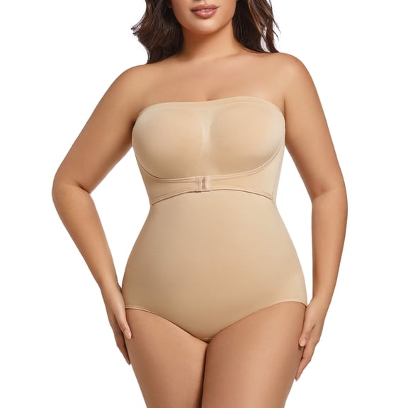 MANIFIQUE Plus Size Strapless Bodysuit for Women Tummy Control Shapewear Seamless Faja Body Shaper with Removable Straps