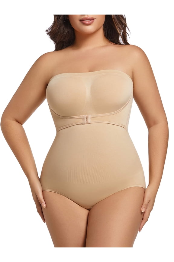 Plus Size Strapless Bodysuit for Women Tummy Control Shapewear Seamless Faja Body Shaper with Removable Straps