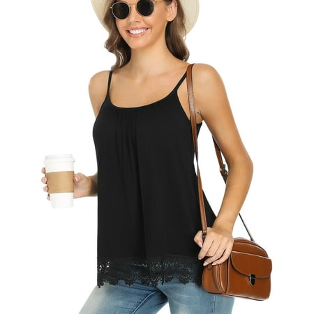 MANIFIQUE Plus Size Swing Lace Flowy Spaghetti Strap Tank Top with Built in Bra for Women (S-4XL)
