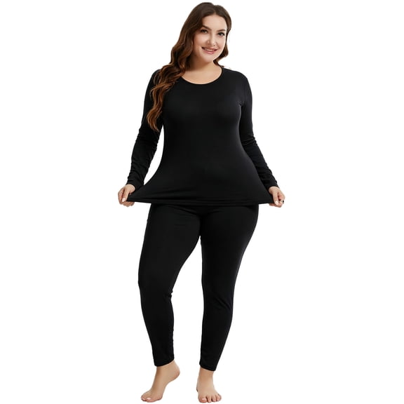 MANIFIQUE Plus Size Thermal Underwear for Women Long Johns Base Layer Top and Bottom Sets XL-5XL