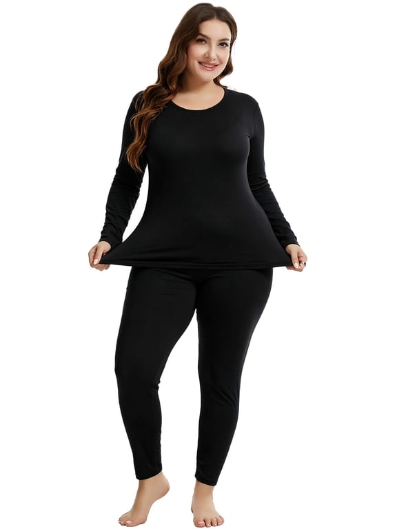 Plus Size Thermal Underwear for Women Long Johns Base Layer Top and Bottom Sets XL-5XL