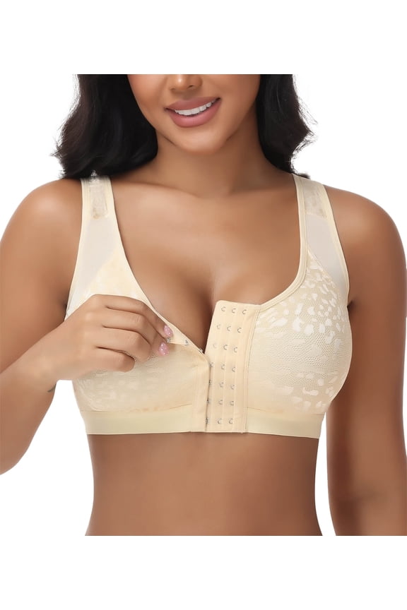 Women's Full Figure Front Closure Wirefree Jacquard Back Support Posture Bra