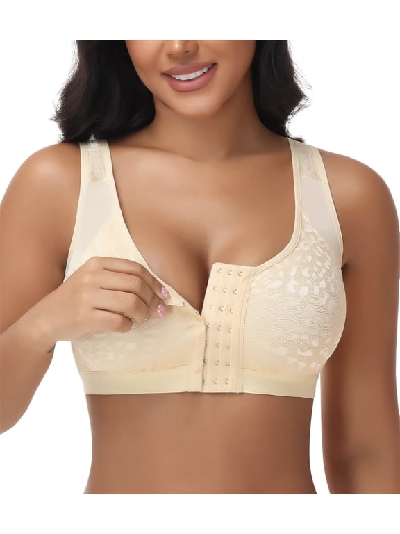 Women's Full Figure Front Closure Wirefree Jacquard Back Support Posture Bra