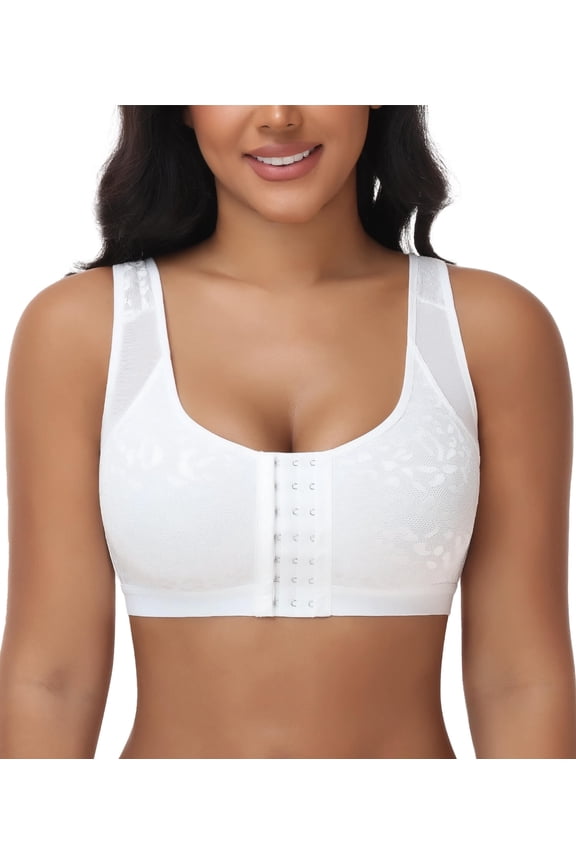 Women's Full Figure Front Closure Wirefree Jacquard Back Support Posture Bra