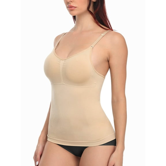 MANIFIQUE Scoop Neck Compression Cami - Tummy and Waist Control Body Shapewear Camisole with Built-in Padded Bras