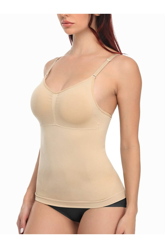 Scoop Neck Compression Cami - Tummy and Waist Control Body Shapewear Camisole with Built-in Padded Bras