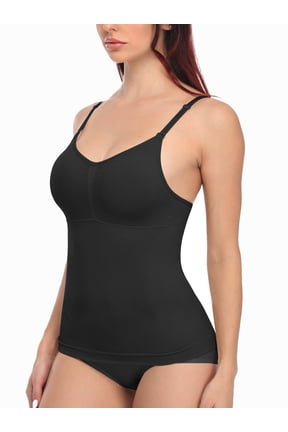 Scoop Neck Compression Cami - Tummy and Waist Control Body Shapewear Camisole with Built-in Padded Bras