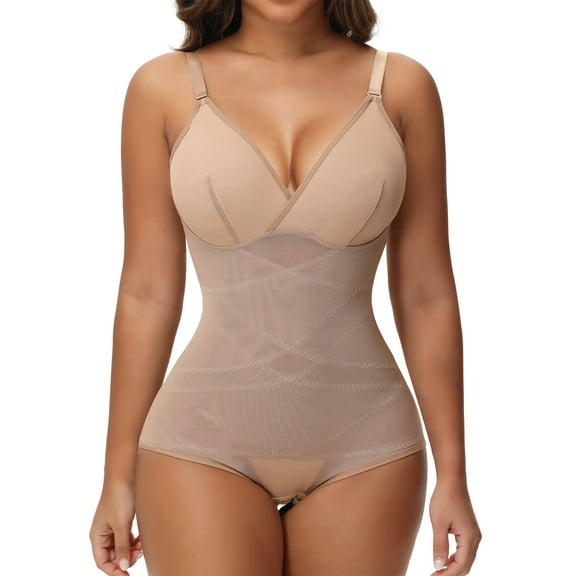 MANIFIQUE Shapewear Bodysuit for Women Tummy Control Body Shaper V-Neck Cami Bodysuit with Built in Bra