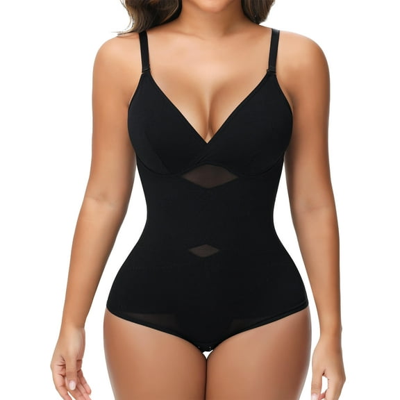 MANIFIQUE Shapewear Bodysuit for Women Tummy Control Body Shaper V-Neck Cami Bodysuit with Built in Bra