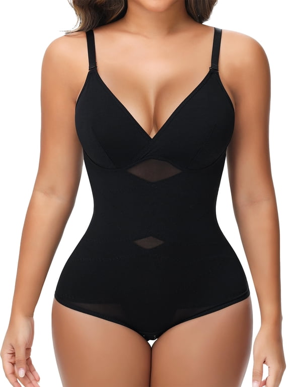 Shapewear Bodysuit for Women Tummy Control Body Shaper V-Neck Cami Bodysuit with Built in Bra