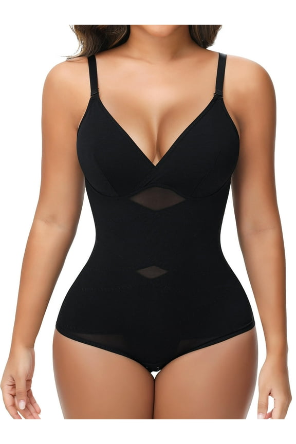 Shapewear Bodysuit for Women Tummy Control Body Shaper V-Neck Cami Bodysuit with Built in Bra