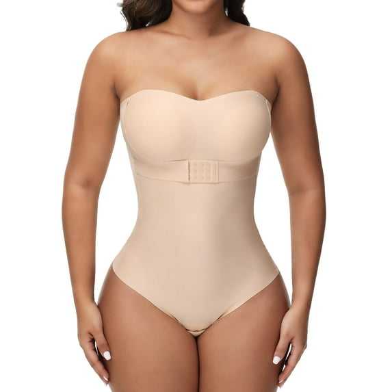 MANIFIQUE Strapless Shapewear Bodysuit Tummy Control for Women Faja Strapless Cupped Thong Bodysuit