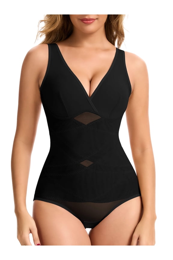 Shapewear for Women Tummy Control Bodysuit Faja Body Shaper Waist Trainer V Neck Body Suit with Built in Bra