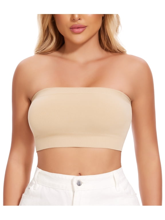Strapless Bras for Women Push Up Bandeau Wireless Tube Padded Bra | Supportive Non Slip, Straps for One Shoulder & Halter Bra, No Underwire
