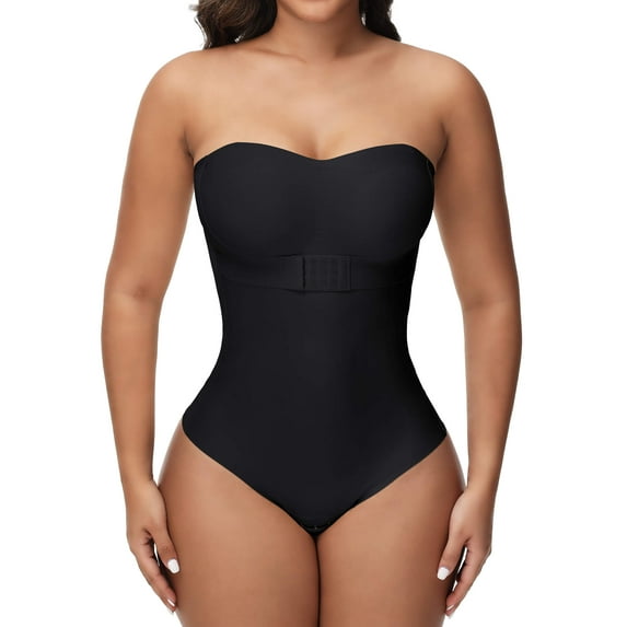MANIFIQUE Strapless Shapewear Bodysuit Tummy Control for Women Faja Strapless Cupped Thong Bodysuit