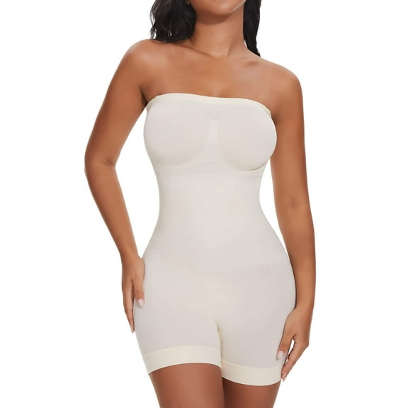MANIFIQUE Strapless Shortie Bodysuit for Women Tummy Control Shapewear Seamless Body Shaper with Removable Straps