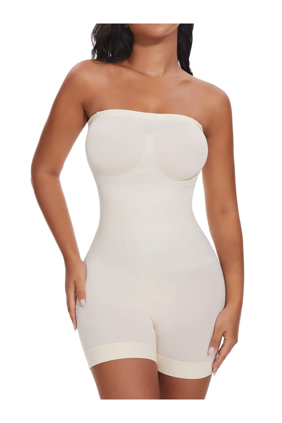 Strapless Shortie Bodysuit for Women Tummy Control Shapewear Seamless Body Shaper with Removable Straps