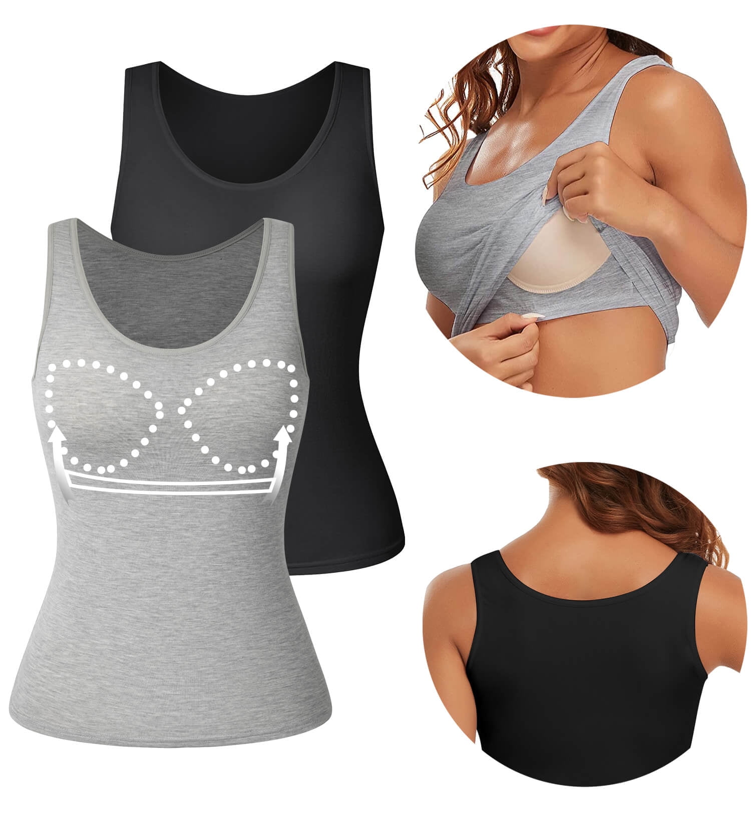 2PCS Lily Bras Tank Tops Women's Cooling Slim Fit Tank with Built-in Bra  Camisole Vest(B), Black+grey, Large : : Clothing, Shoes &  Accessories