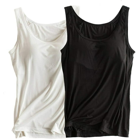 MANIFIQUE 2 Packs Tank Top for Women with Built-in Padded Bra Wide Strap Camisole Breathable Cami Shirts