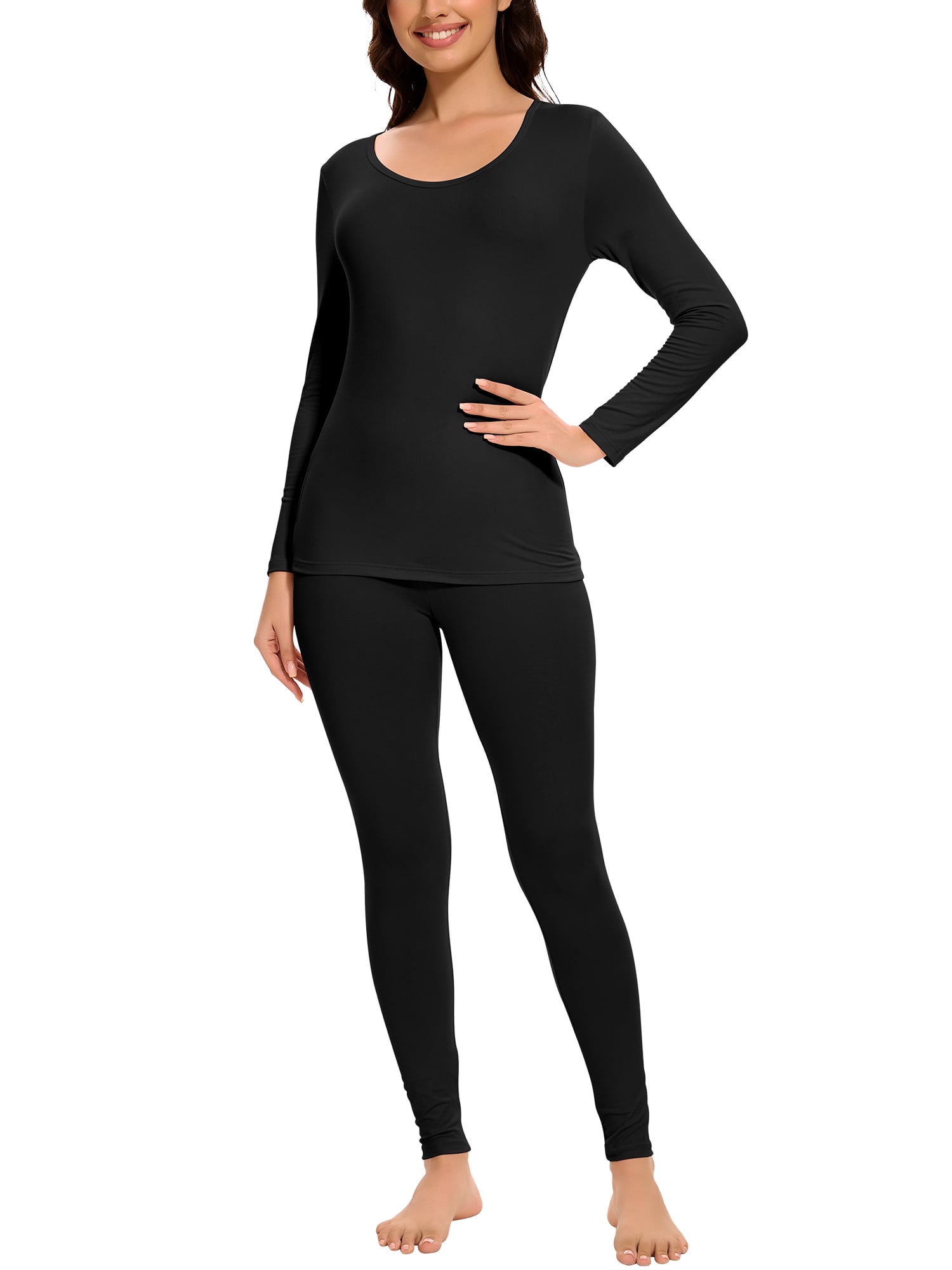 MANIFIQUE Thermal Underwear Set for Women Ultra Thin Long Johns Scoop Neck Base Layer Top