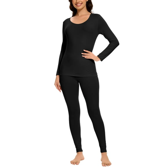 MANIFIQUE Thermal Underwear Set for Women Ultra Thin Long Johns Scoop Neck Base Layer Top & Bottom Set