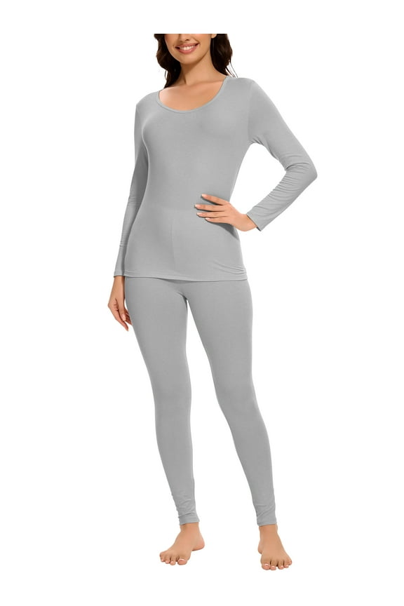 Thermal Underwear Set for Women Ultra Thin Long Johns Scoop Neck Base Layer Top & Bottom Set