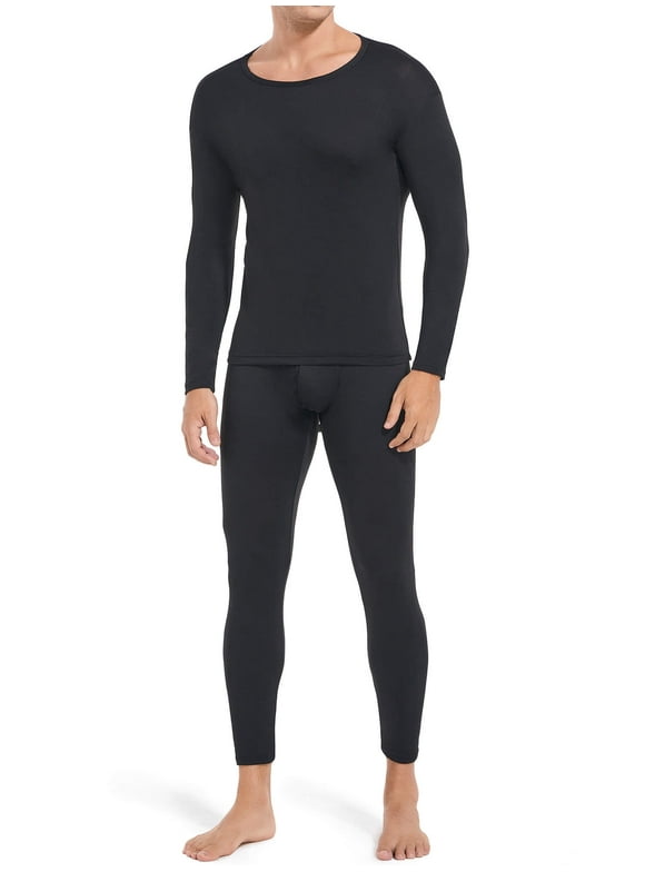 Thermal Underwear for Men Set Crewneck Ultra Thin Long Johns Top & Bottom Set