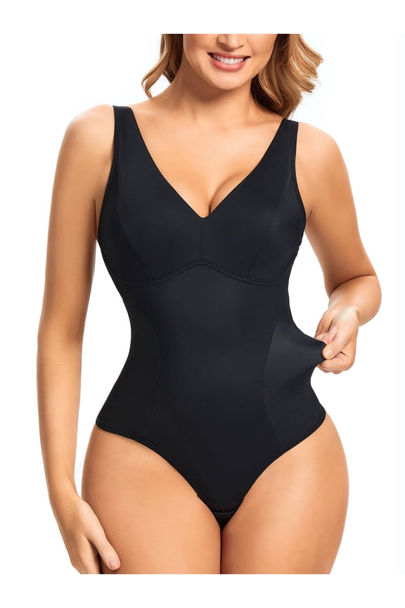 Thong Shapewear Bodysuit for Women Tummy Control Slim Body Shaper V Neck Faja Jumpsuit Tops