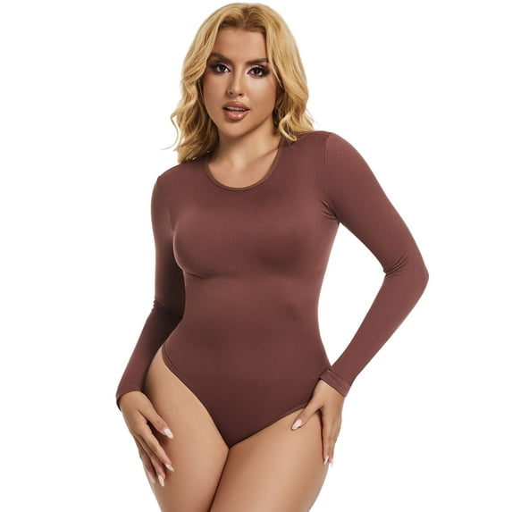 MANIFIQUE Tummy Control Thong Bodysuit Long Sleeve Shapewear for Women 2024 Shirt Tops