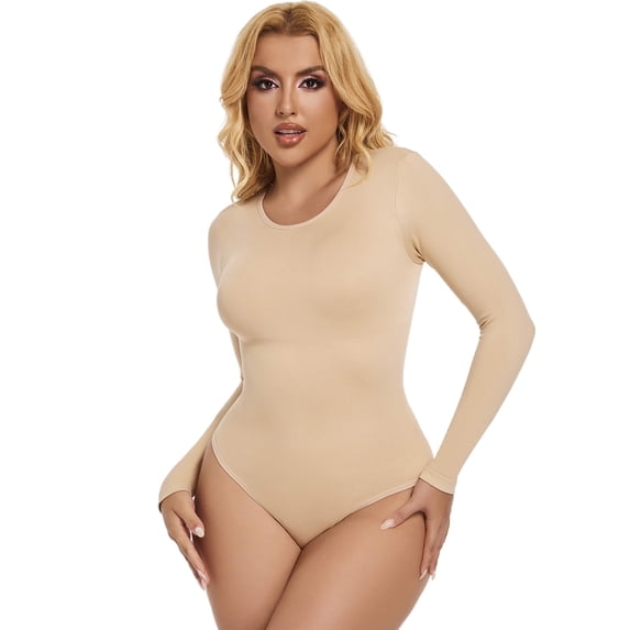 MANIFIQUE Tummy Control Thong Bodysuit Long Sleeve Shapewear for Women 2024 Shirt Tops