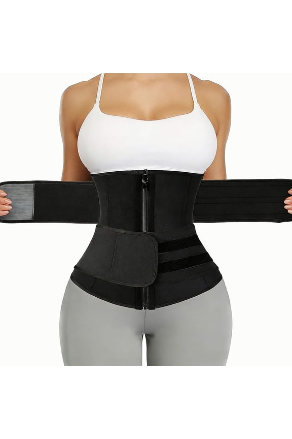 Waist Trainer for Women Belly Band Long Torso Sauna Workout 2 Belt With Zipper 9 Steel Bones Corset