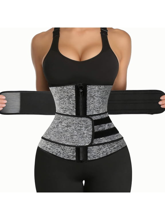 Waist Trainer for Women Belly Band Long Torso Sauna Workout 2 Belt With Zipper 9 Steel Bones Corset
