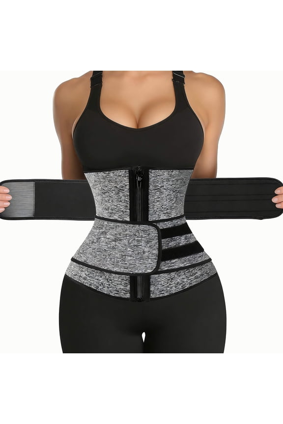 Waist Trainer for Women Belly Band Long Torso Sauna Workout 2 Belt With Zipper 9 Steel Bones Corset