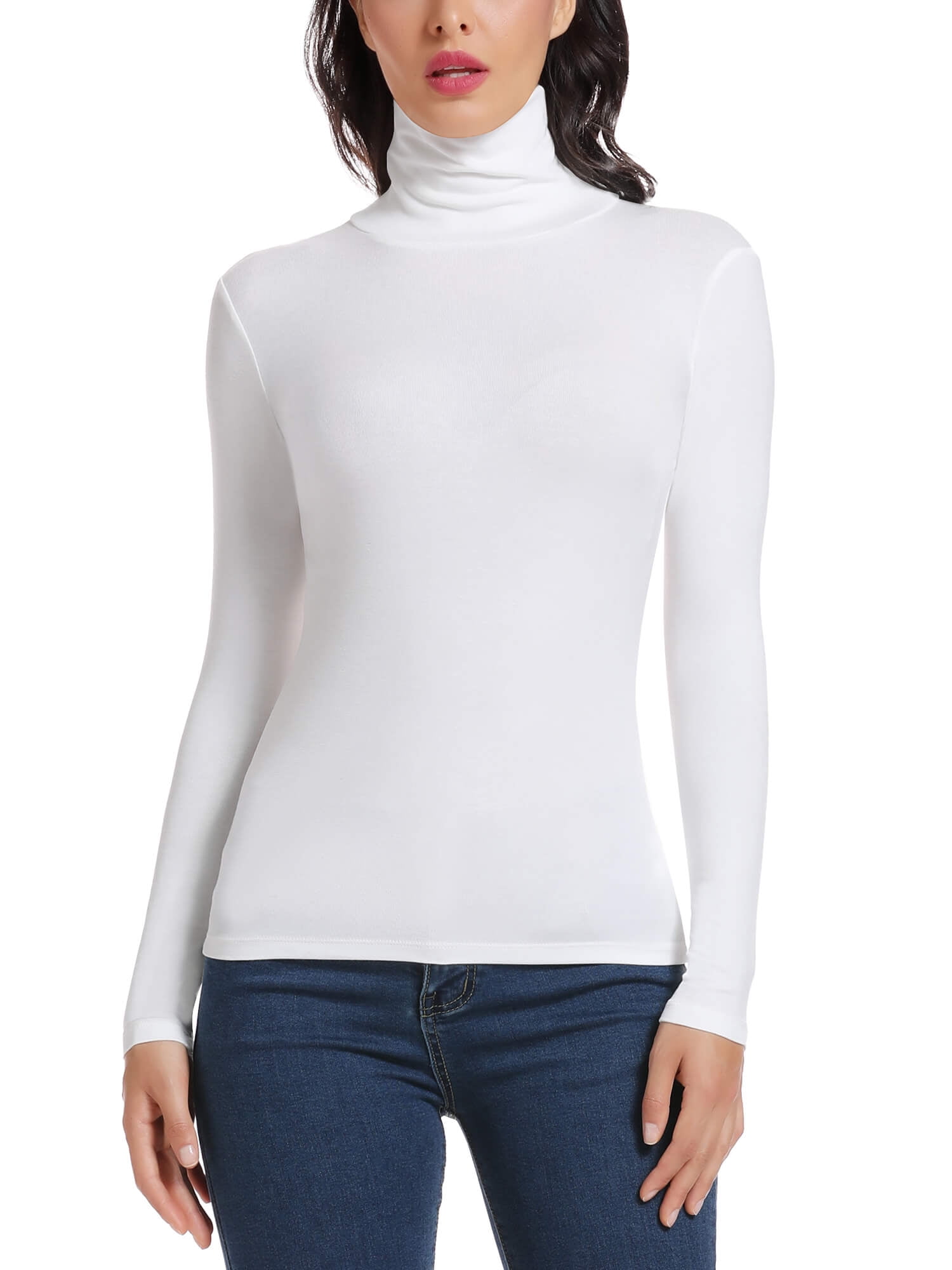 MANIFIQUE White Long Sleeve Shirts for Women Turtleneck Fall Fashion ...