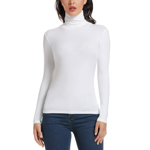 MANIFIQUE White Long Sleeve Shirts for Women Turtleneck Fall Fashion ...