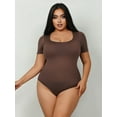thumbnail image 1 of MANIFIQUE Women Bodysuits Short Sleeve Square Neck Stretch Lounge Travel Bodysuits Plus Size Shapewear, 1 of 5