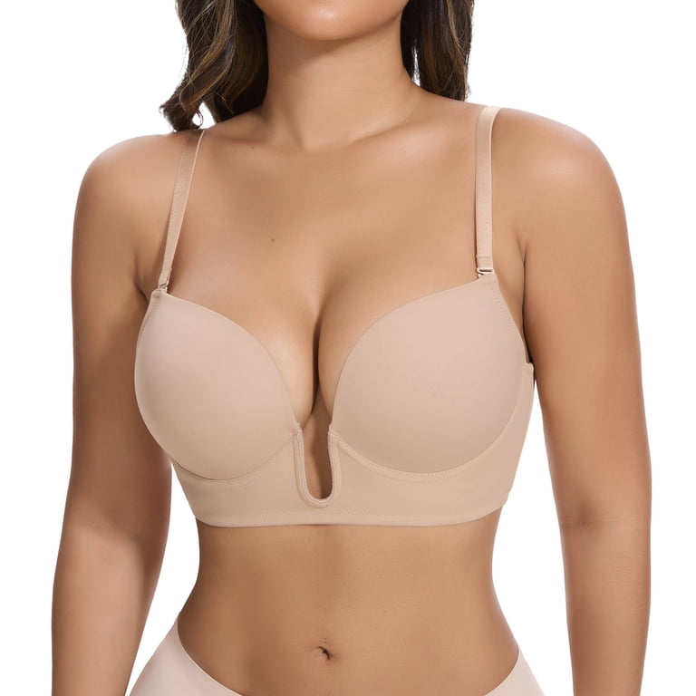 bra for plunge and backless dress Manifique Women Deep U Push Up Bra, Low Cut Multiway with Free Clear Straps Wedding Prom Dresses, Women's, Size: Small, Beige SIZE:16 CLOTHING BRANDS Sexy Faux Leather Dress Our Deep U Plunge