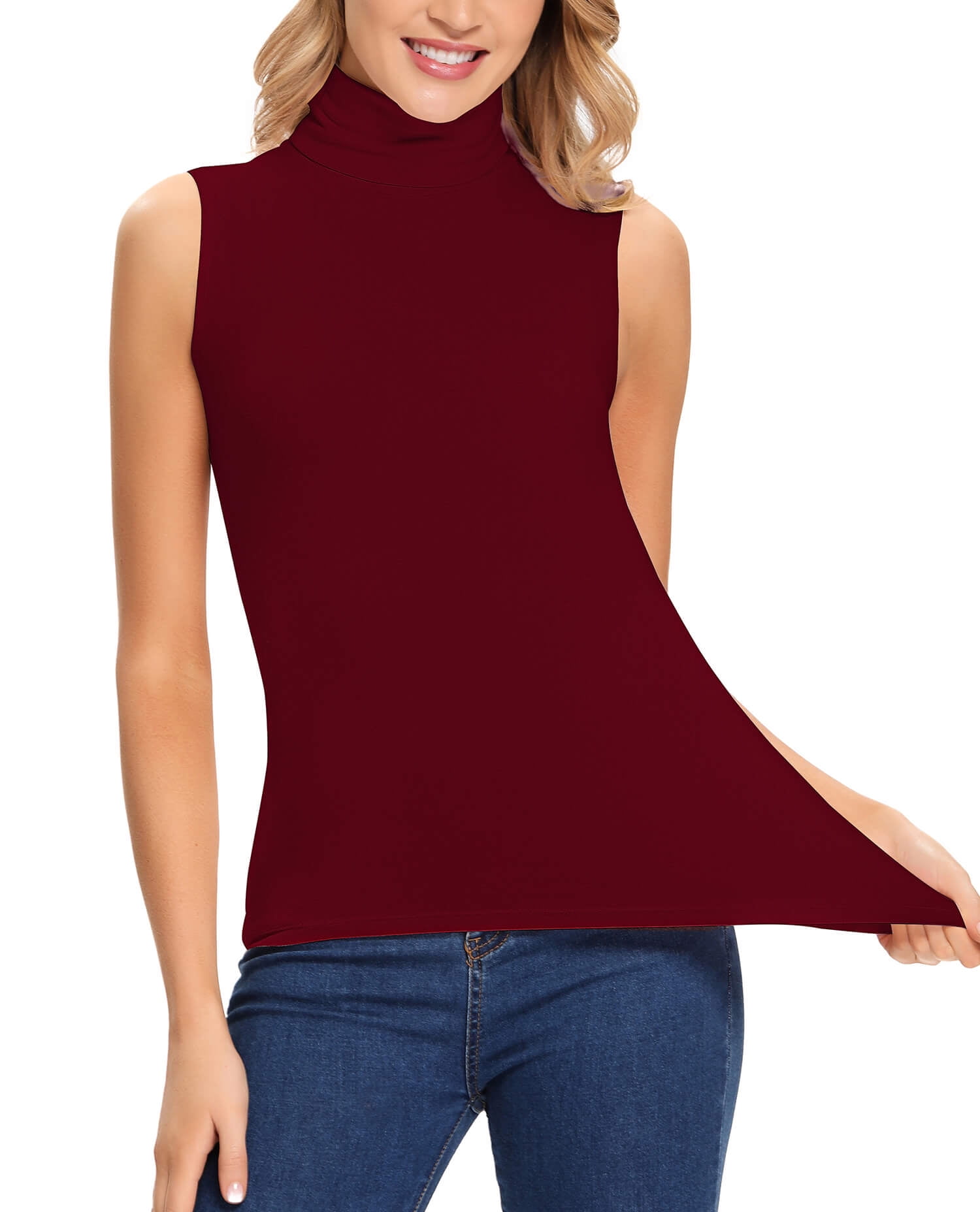 MANIFIQUE Women Sleeveless Mock Turtleneck Tank Tops Slim Fit Stretchy ...