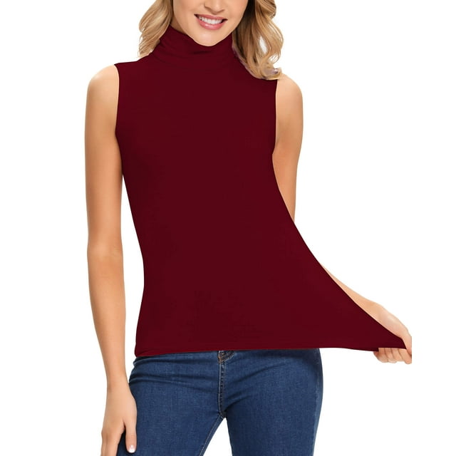 MANIFIQUE Women Sleeveless Mock Turtleneck Tank Tops Slim Fit Stretchy ...