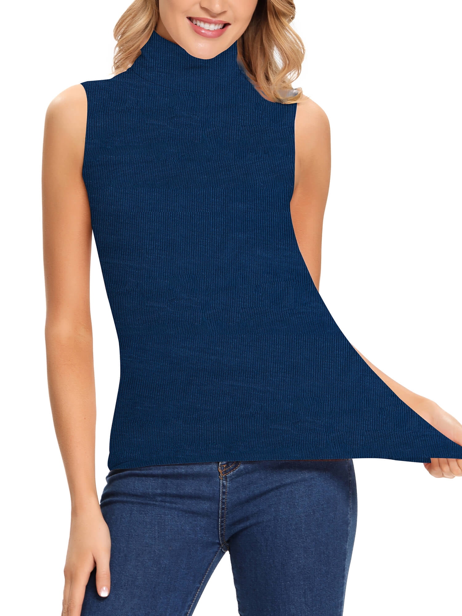 MANIFIQUE Women Sleeveless Mock Turtleneck Tank Tops Slim Fit Stretchy ...