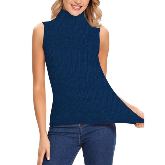 MANIFIQUE Women Sleeveless Mock Turtleneck Tank Tops Slim Fit Stretchy Layer Tee Shirts