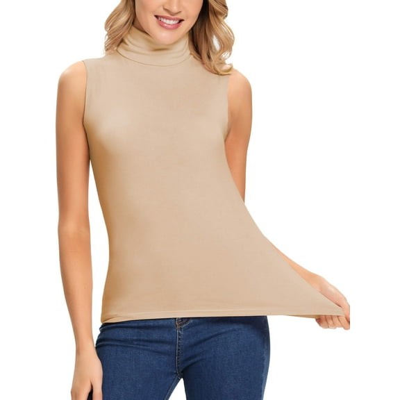 MANIFIQUE Women Sleeveless Mock Turtleneck Tank Tops Slim Fit Stretchy Layer Tee Shirts