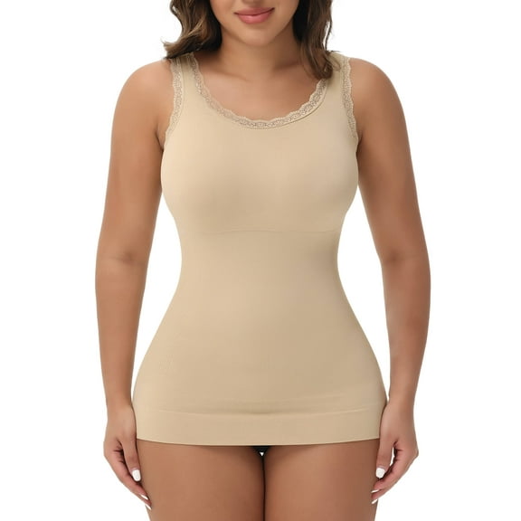 MANIFIQUE Women Tummy Control Shapewear Lace Tank Tops Seamless Compression Tops Slimming Body Shaper Camisole