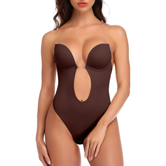 MANIFIQUE Women's Backless Bodysuit with U-Plunge Bra and Seamless Thong - Body Shaper