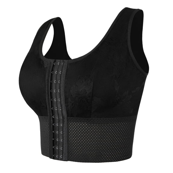MANIFIQUE Women's Plus Size Jacquard Front Closure Wireless Longline Posture Bra
