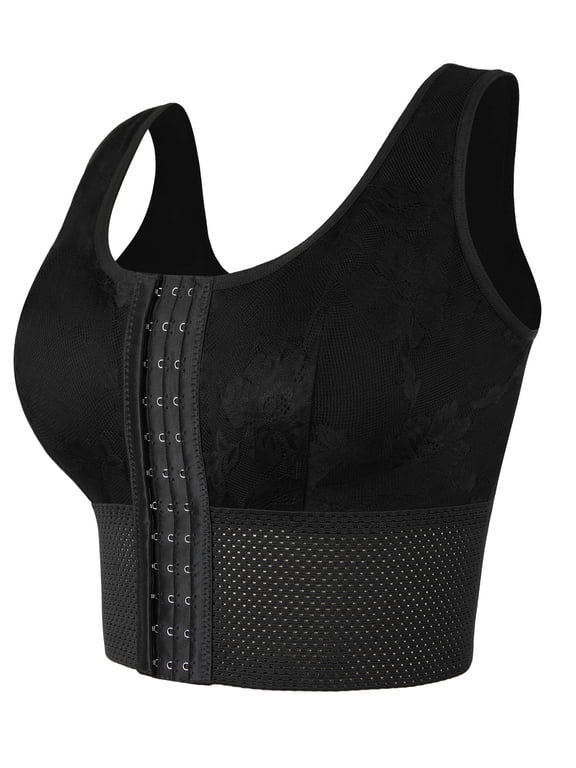 Women's Plus Size Jacquard Front Closure Wireless Longline Posture Bra
