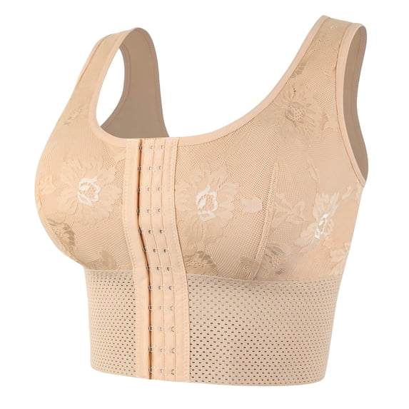 MANIFIQUE Women's Plus Size Jacquard Front Closure Wireless Longline Posture Bra