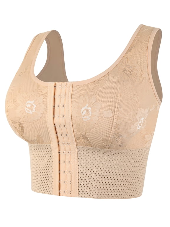 Women's Plus Size Jacquard Front Closure Wireless Longline Posture Bra