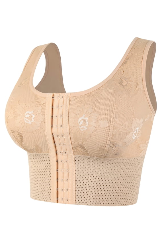 Women's Plus Size Jacquard Front Closure Wireless Longline Posture Bra